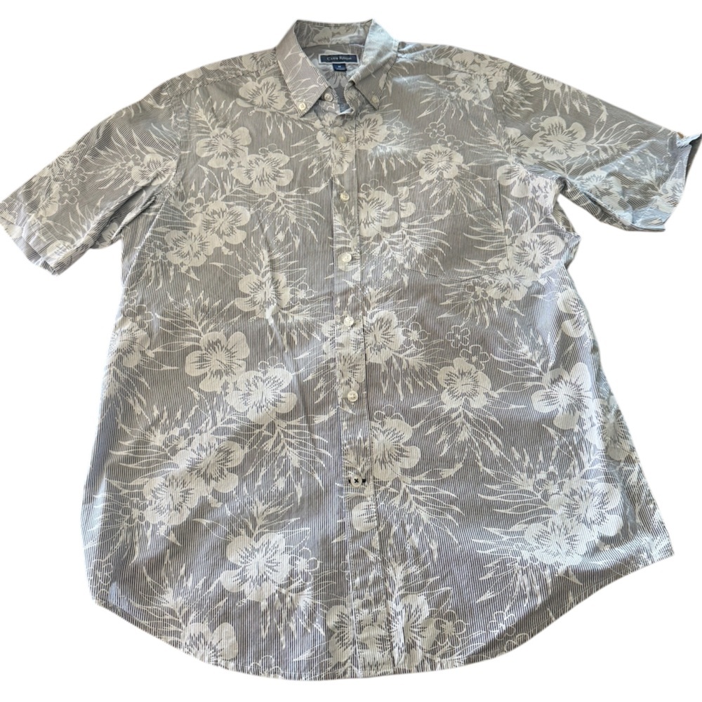 Men’s Club Room Gray White Floral Short Sleeve Button Down Shirt M